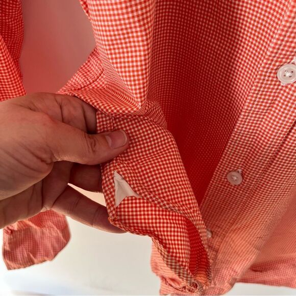J.Crew Orange Micro Check Gingham Long Sleeve Cotton Button Down Dress Shirt - Picture 4 of 7